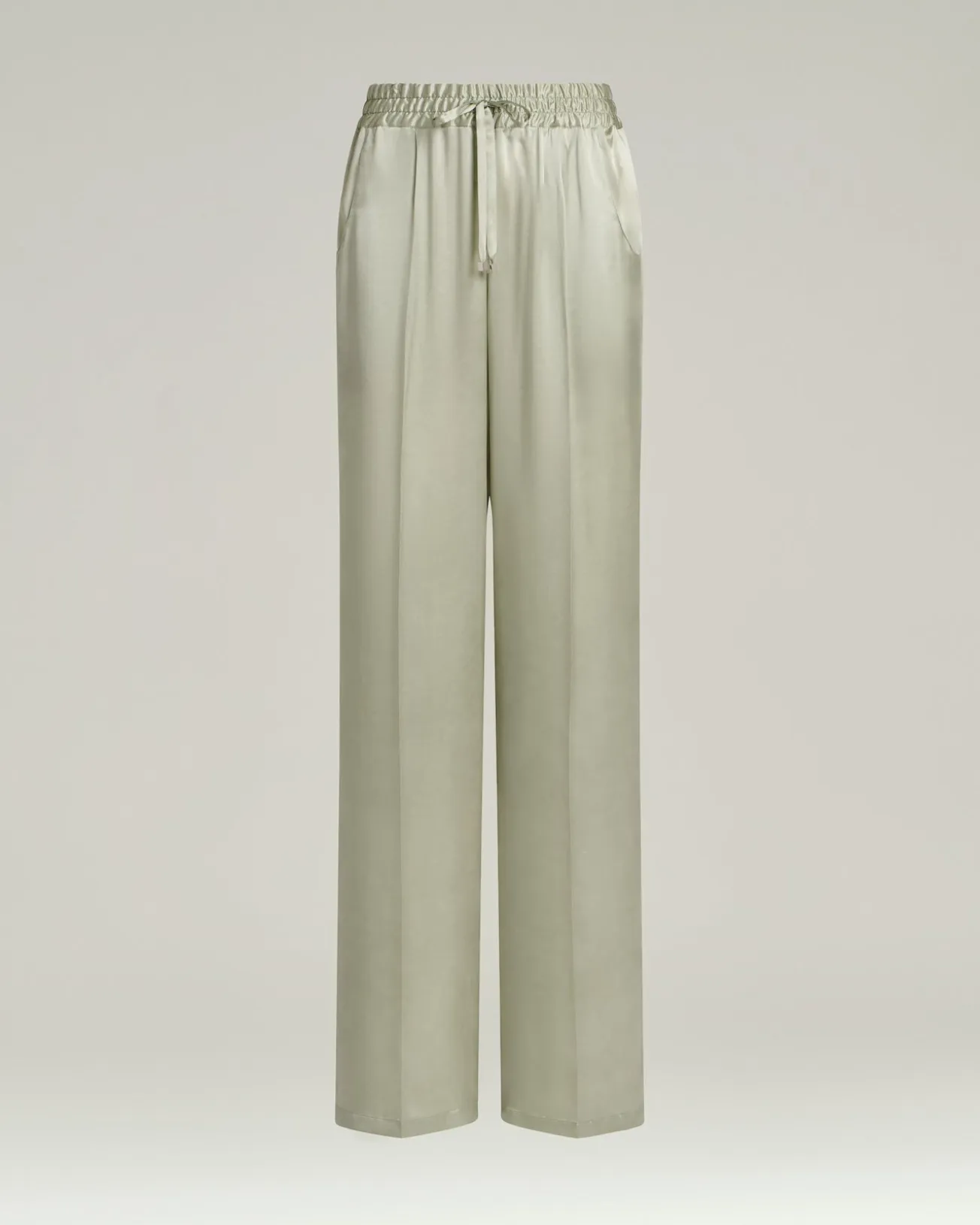 FLUID SATIN TROUSERS IN GREEN SILK