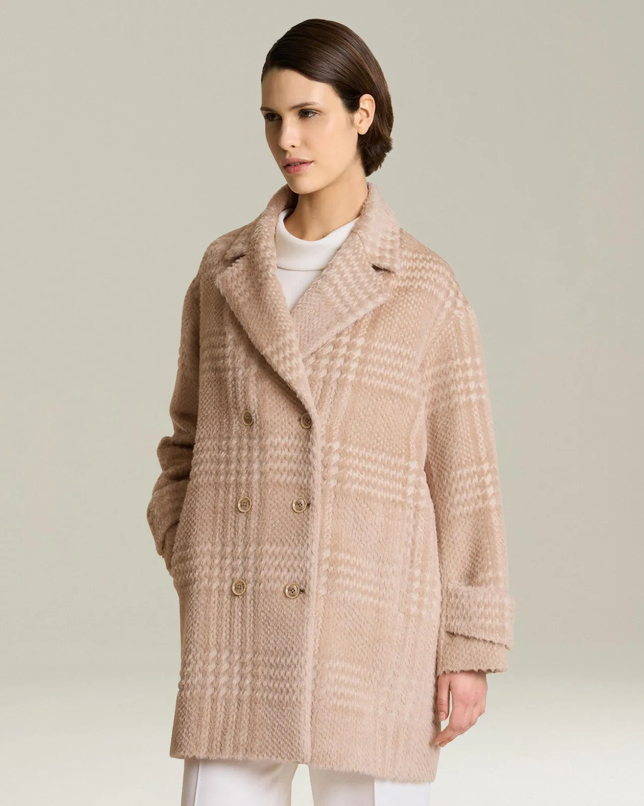 GLEN PLAID ALPACA AND WOOL PEA COAT