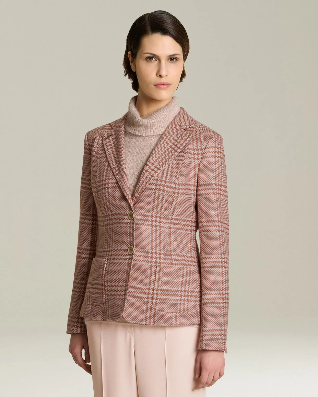 GLEN PLAID CASHMERE AND SILK BLAZER