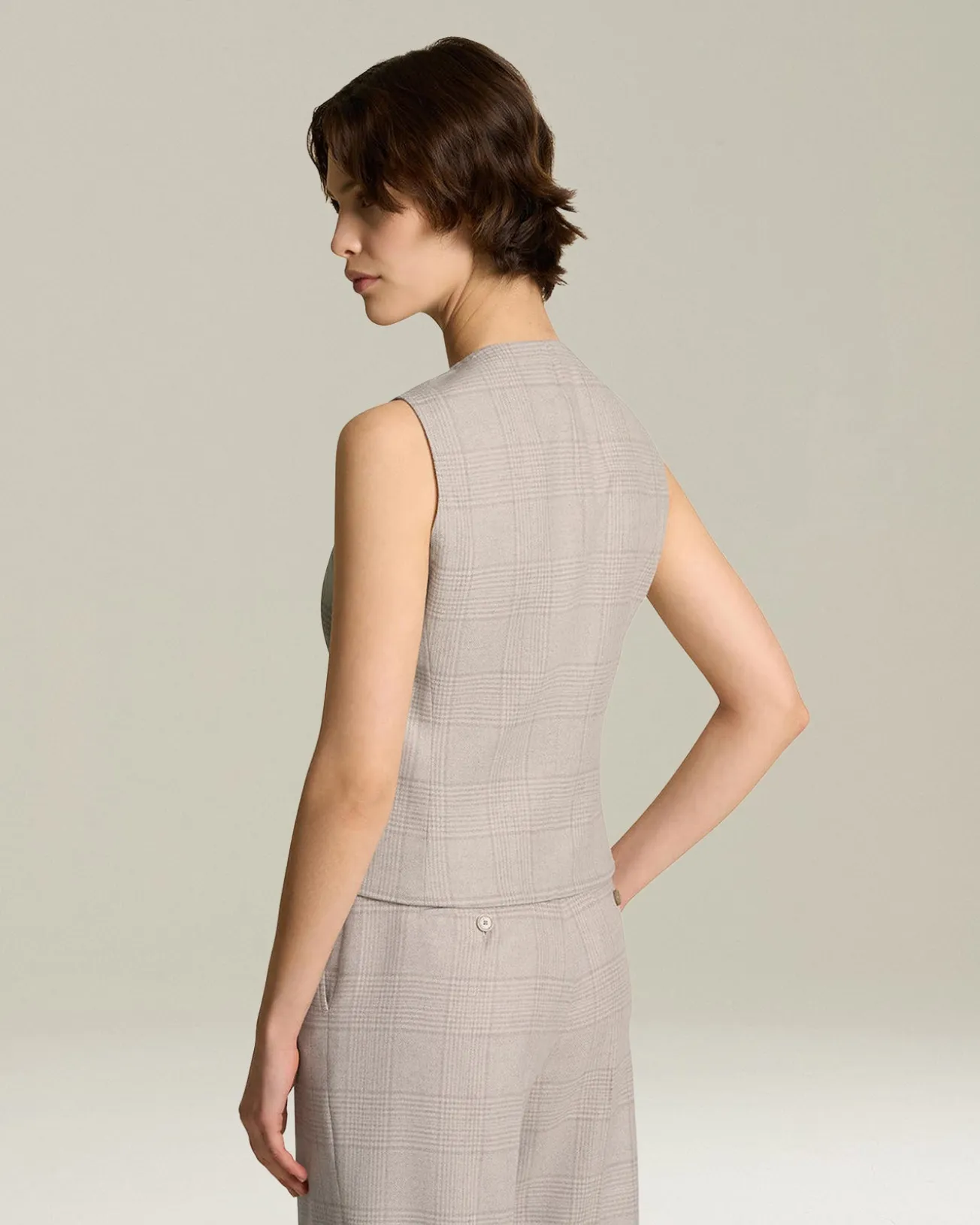 GLEN PLAID CASHMERE BLEND WAISTCOAT