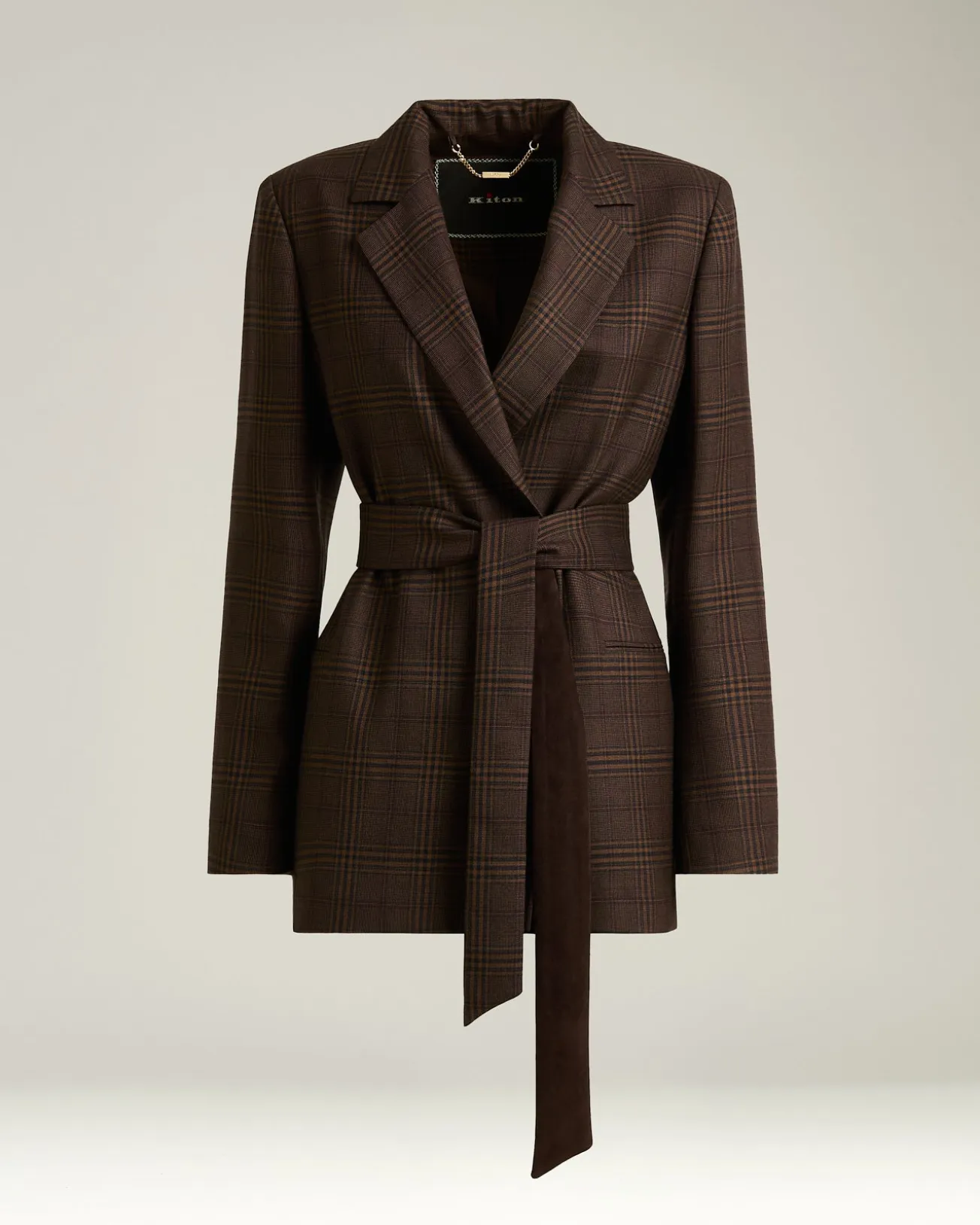 GLEN PLAID ROBE BLAZER IN PURE CASHMERE BROWN