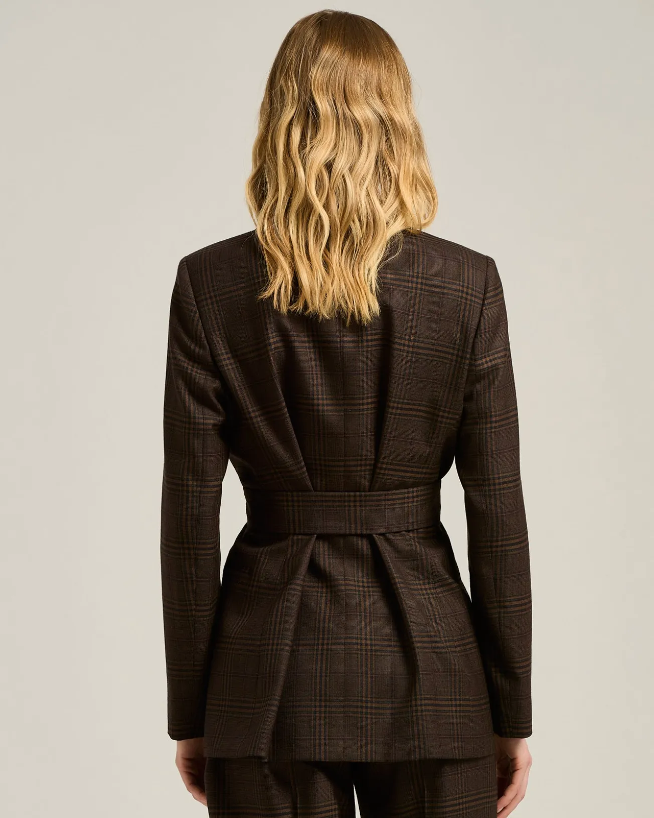 GLEN PLAID ROBE BLAZER IN PURE CASHMERE BROWN