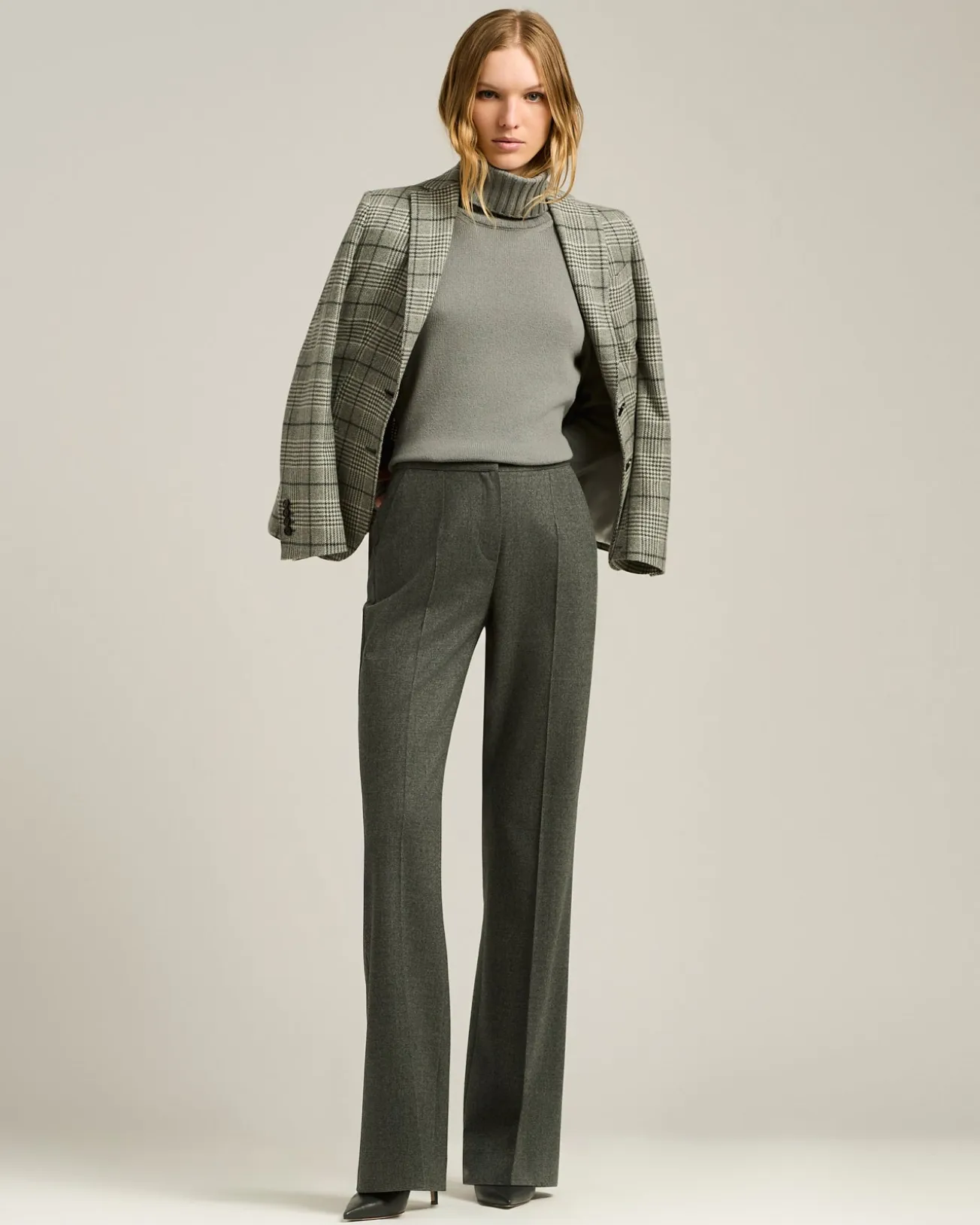 GRAY WIDE-LEG TROUSERS IN VIRGIN WOOL