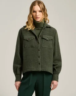 GREEN HOUNDSTOOTH PURE CASHMERE OVERSHIRT