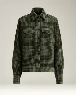 GREEN HOUNDSTOOTH PURE CASHMERE OVERSHIRT
