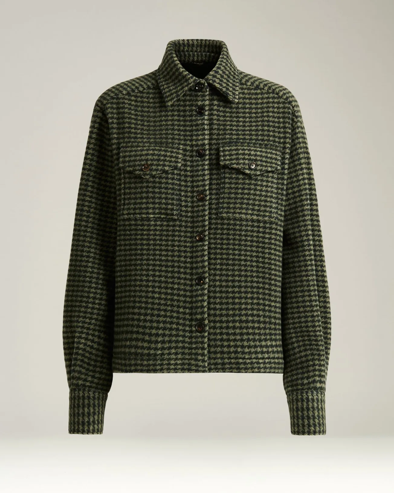 GREEN HOUNDSTOOTH PURE CASHMERE OVERSHIRT