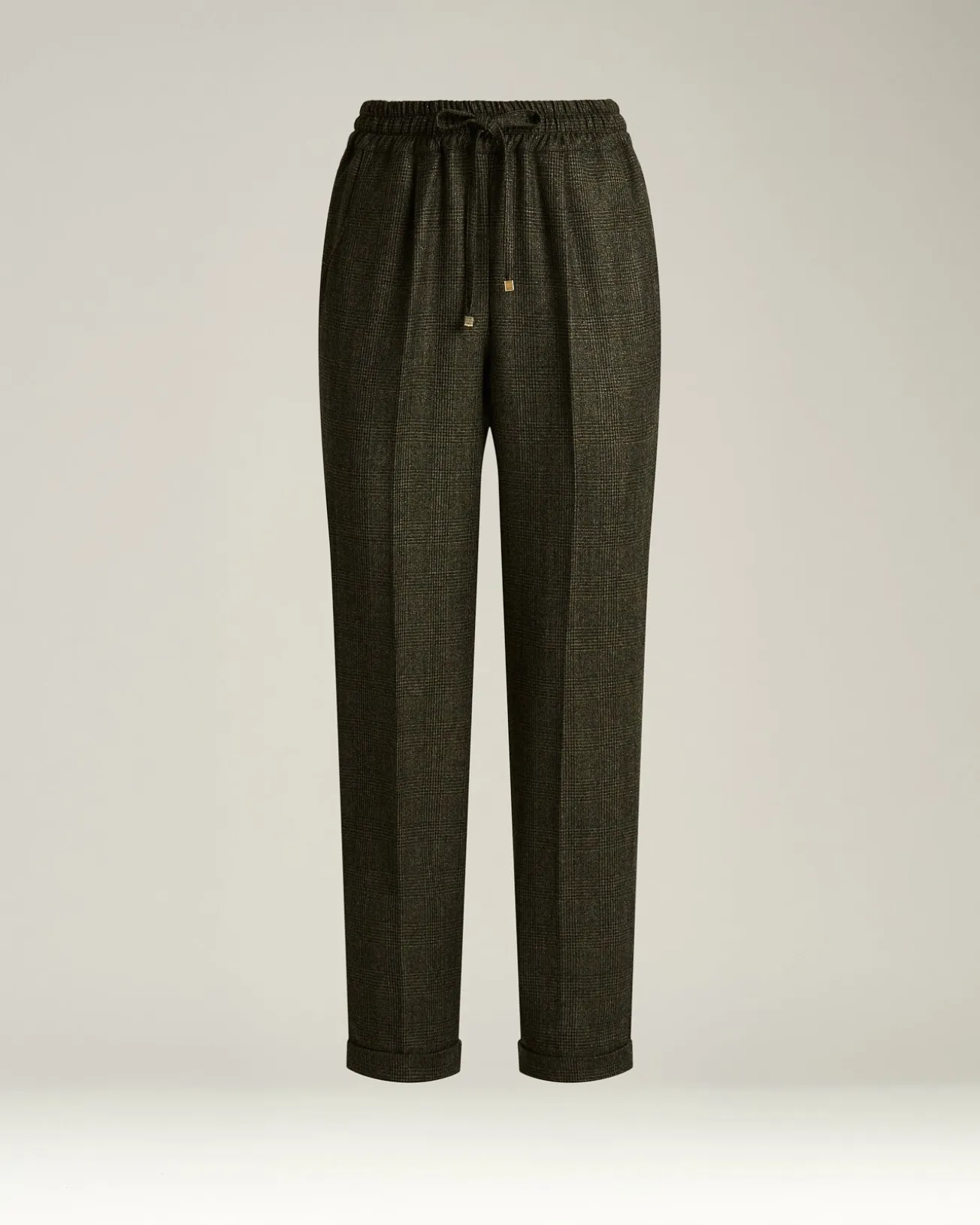GREEN HOUNDSTOOTH WOOL TROUSERS WITH ELASTIC WAIST