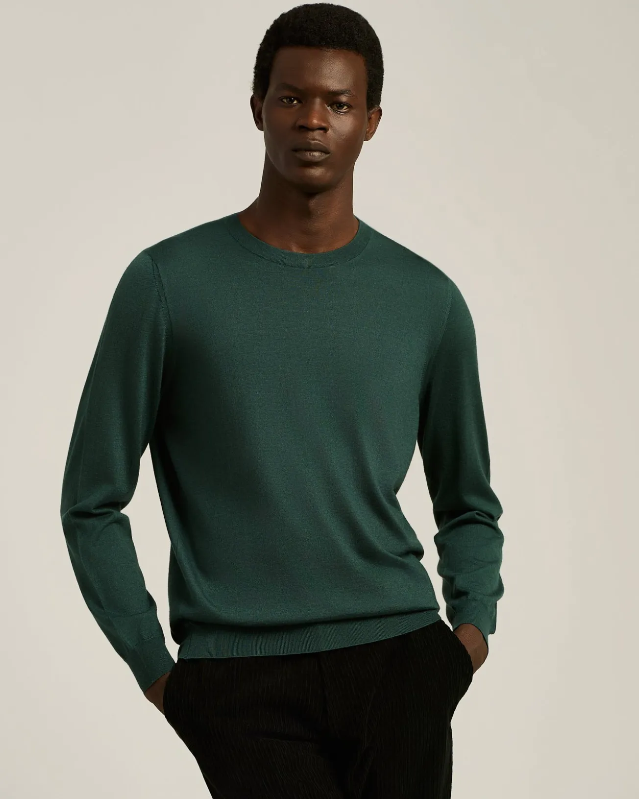 GREEN PINE CREWNECK SWEATER IN CASHMERE AND SILK
