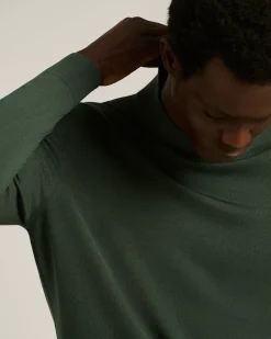 GREEN PINE “DIAMANTE BLU” WOOL MOCK-NECK SWEATER
