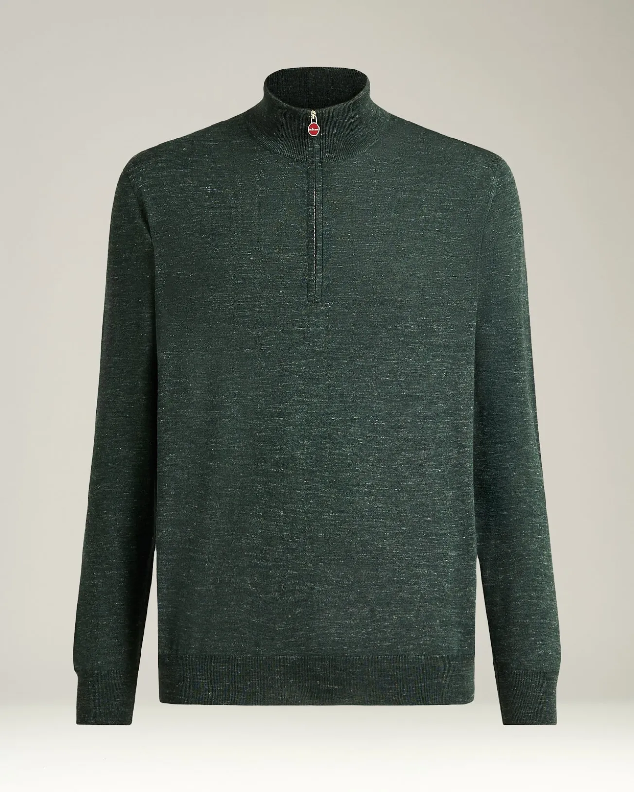 GREEN PINE ZIP-NECK SWEATER IN SILK, CASHMERE AND LINEN