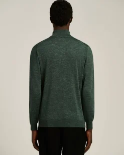 GREEN PINE ZIP-NECK SWEATER IN SILK, CASHMERE AND LINEN