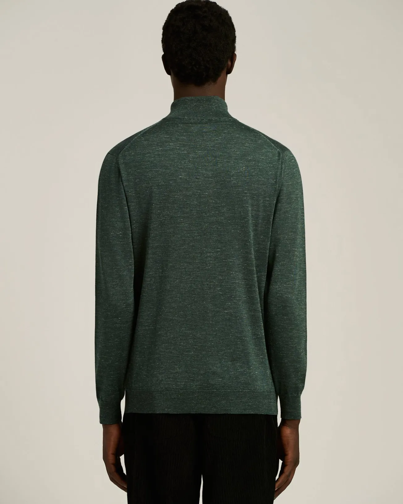 GREEN PINE ZIP-NECK SWEATER IN SILK, CASHMERE AND LINEN