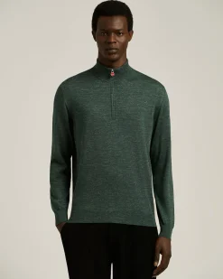 GREEN PINE ZIP-NECK SWEATER IN SILK, CASHMERE AND LINEN