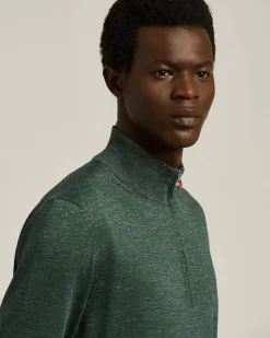 GREEN PINE ZIP-NECK SWEATER IN SILK, CASHMERE AND LINEN