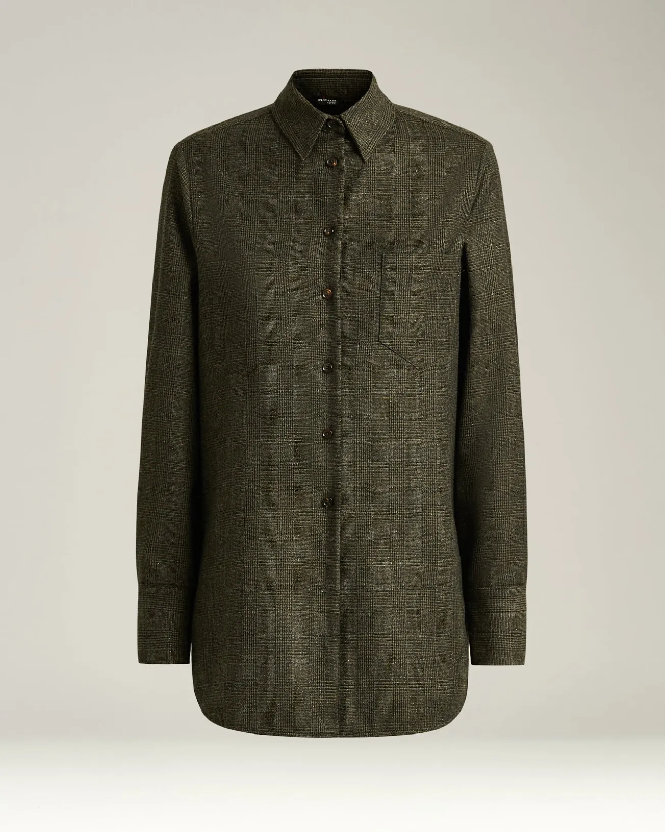 GREEN PRINCE OF WALES WOOL-BLEND BLOUSE