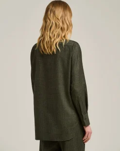 GREEN PRINCE OF WALES WOOL-BLEND BLOUSE
