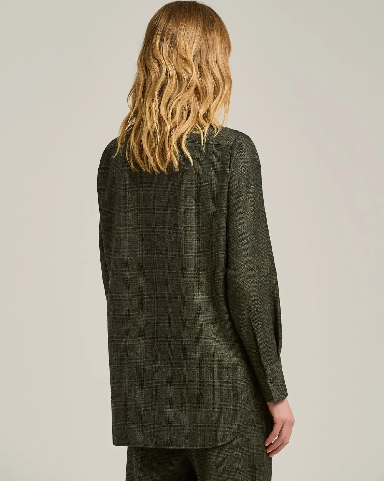 GREEN PRINCE OF WALES WOOL-BLEND BLOUSE
