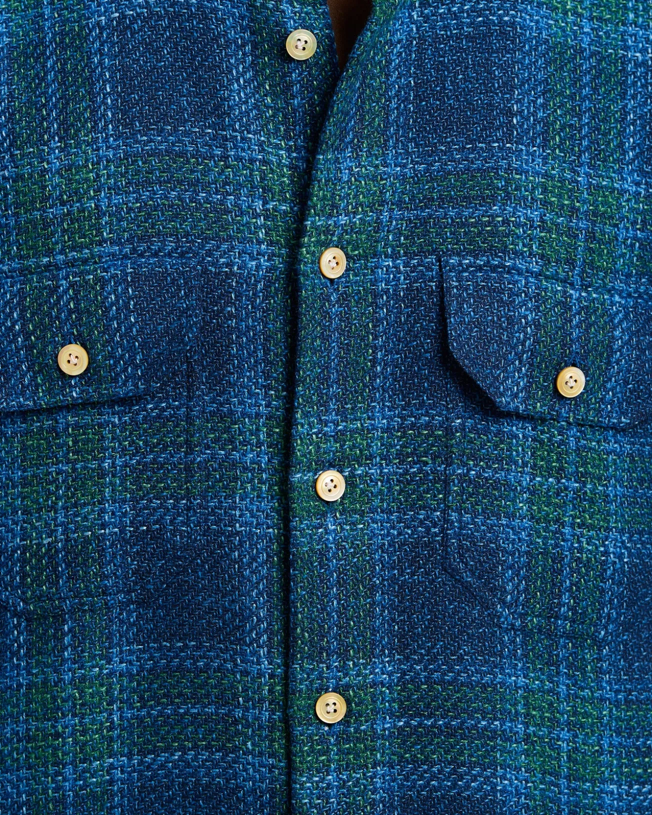 HANDMADE TARTAN OVERSHIRT IN BLUE WOOL BLEND