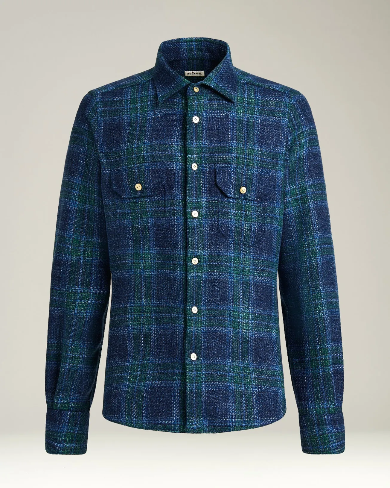 HANDMADE TARTAN OVERSHIRT IN BLUE WOOL BLEND