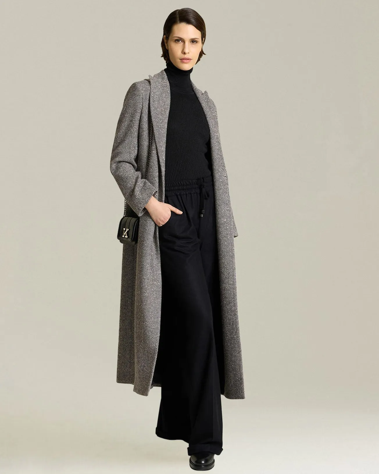 HERRINGBONE CASHMERE DOUBLE-BREASTED COAT