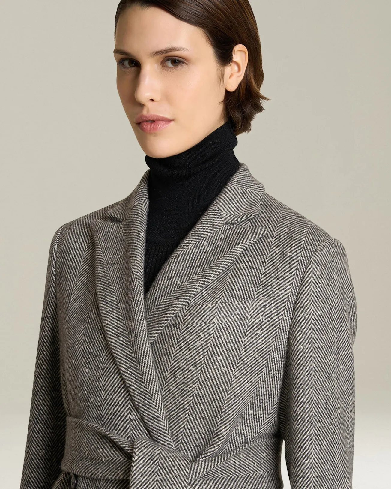 HERRINGBONE CASHMERE DOUBLE-BREASTED COAT