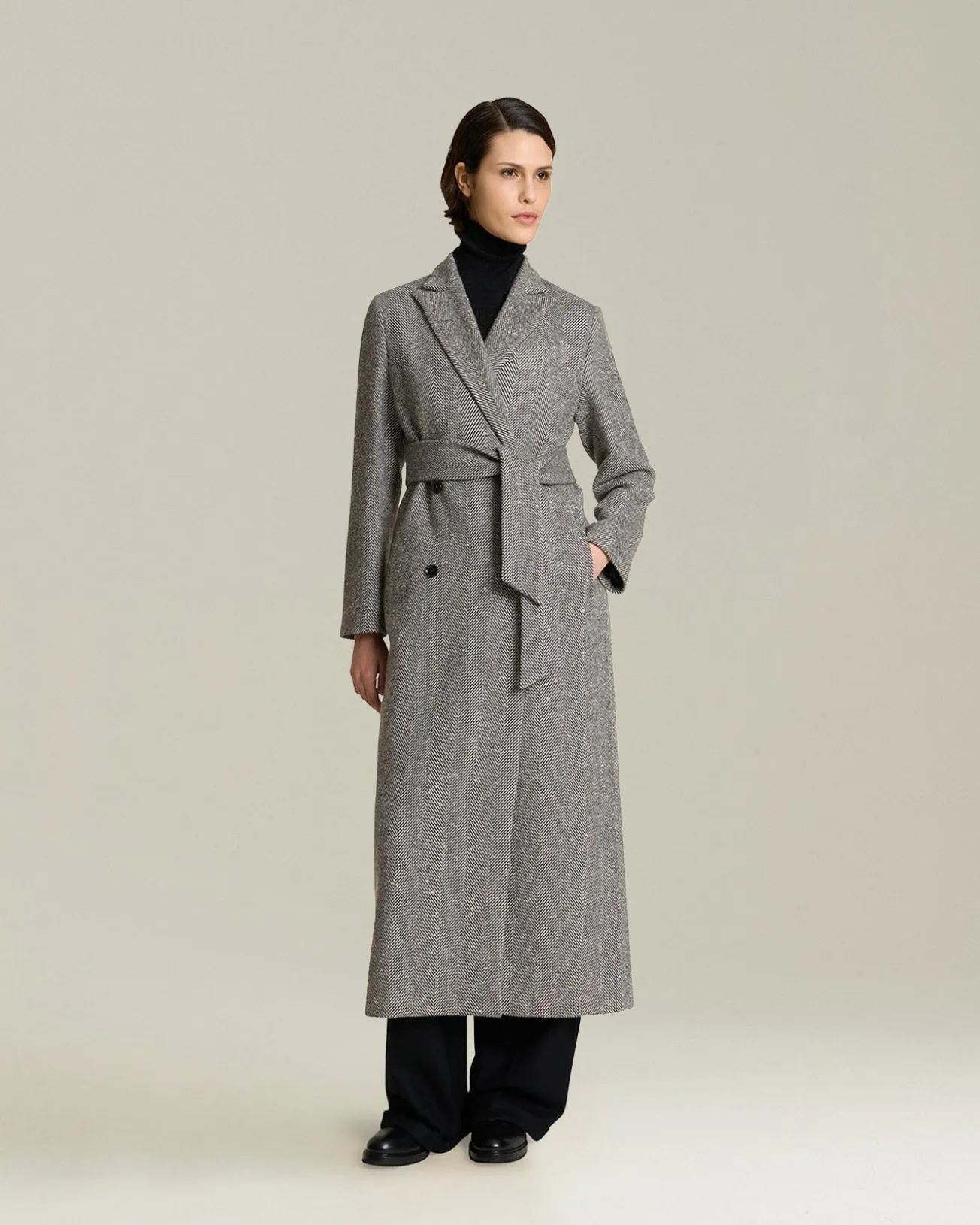 HERRINGBONE CASHMERE DOUBLE-BREASTED COAT
