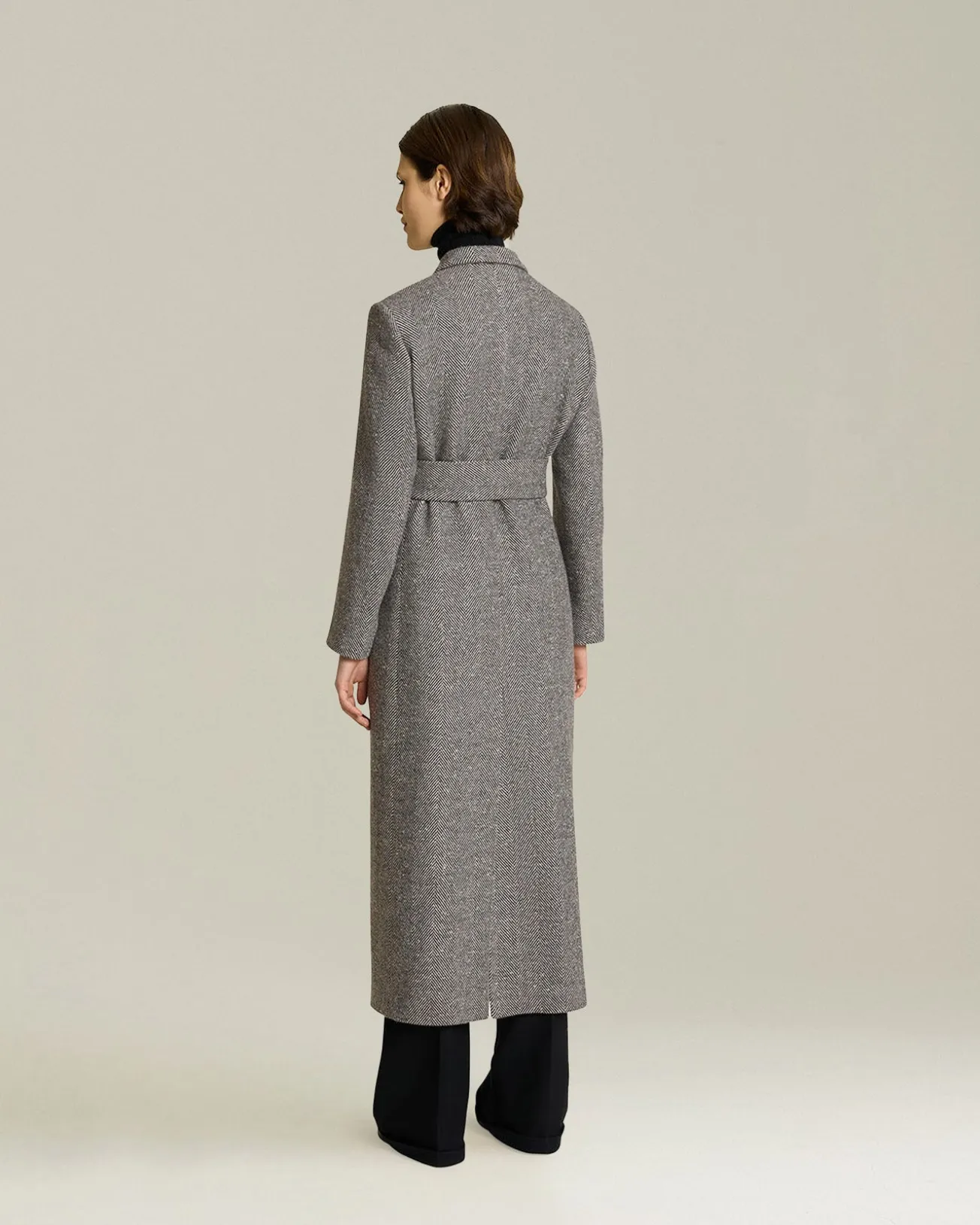HERRINGBONE CASHMERE DOUBLE-BREASTED COAT