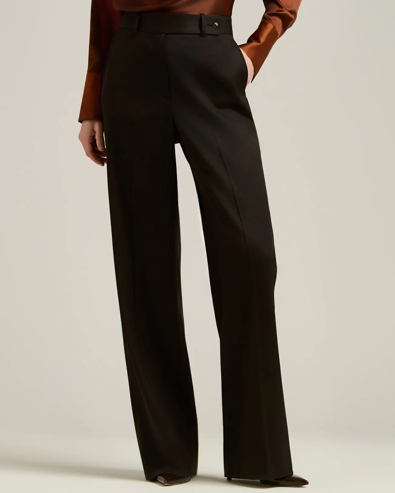 HIGH-WAIST PALAZZO TROUSERS IN STRETCH VIRGIN WOOL DARK BROWN