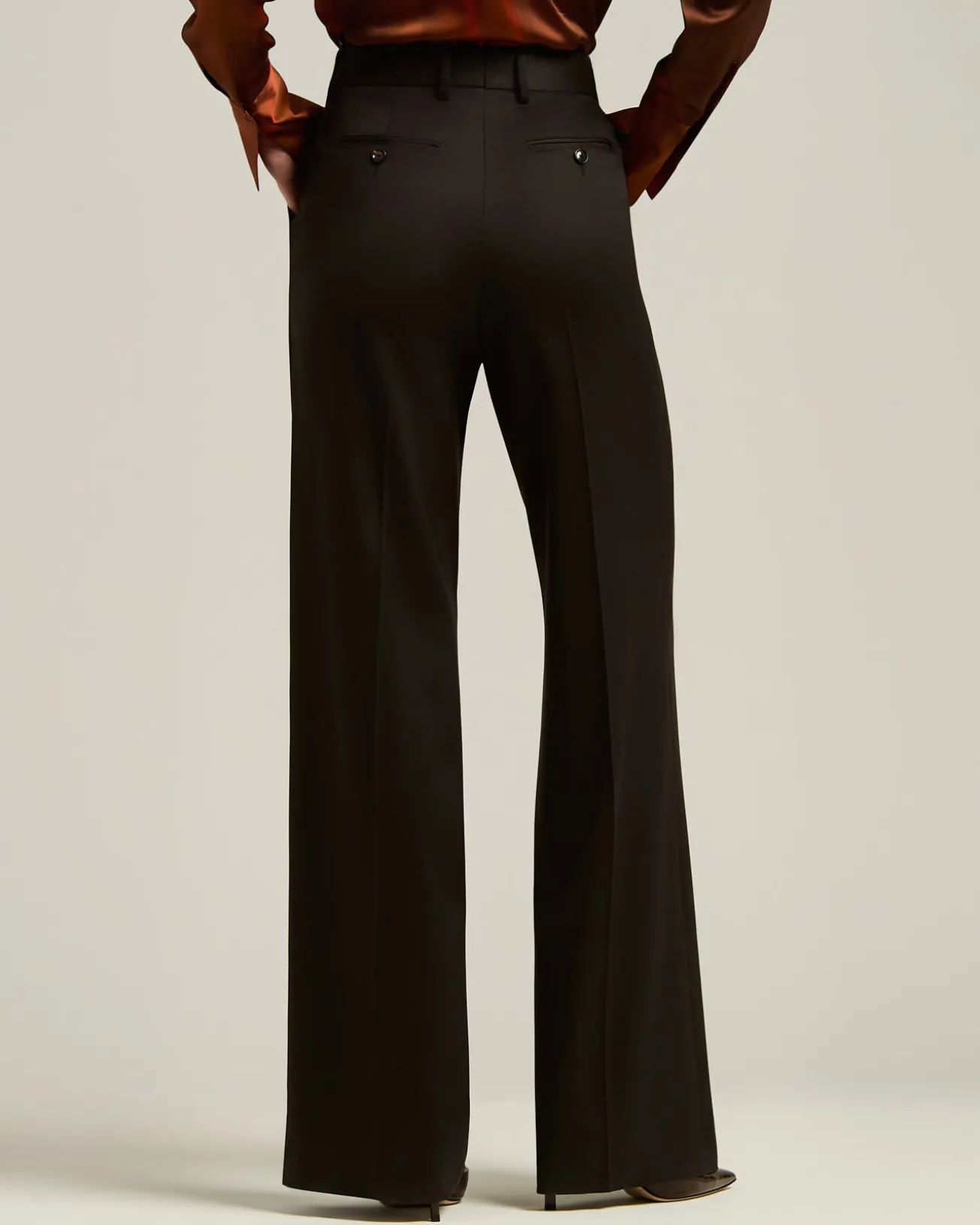 HIGH-WAIST PALAZZO TROUSERS IN STRETCH VIRGIN WOOL DARK BROWN