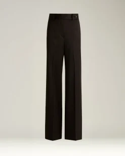 HIGH-WAIST PALAZZO TROUSERS IN STRETCH VIRGIN WOOL DARK BROWN