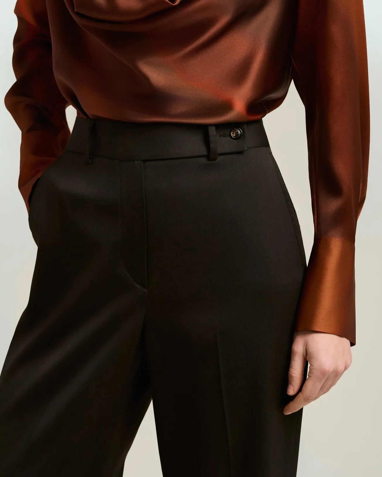 HIGH-WAIST PALAZZO TROUSERS IN STRETCH VIRGIN WOOL DARK BROWN