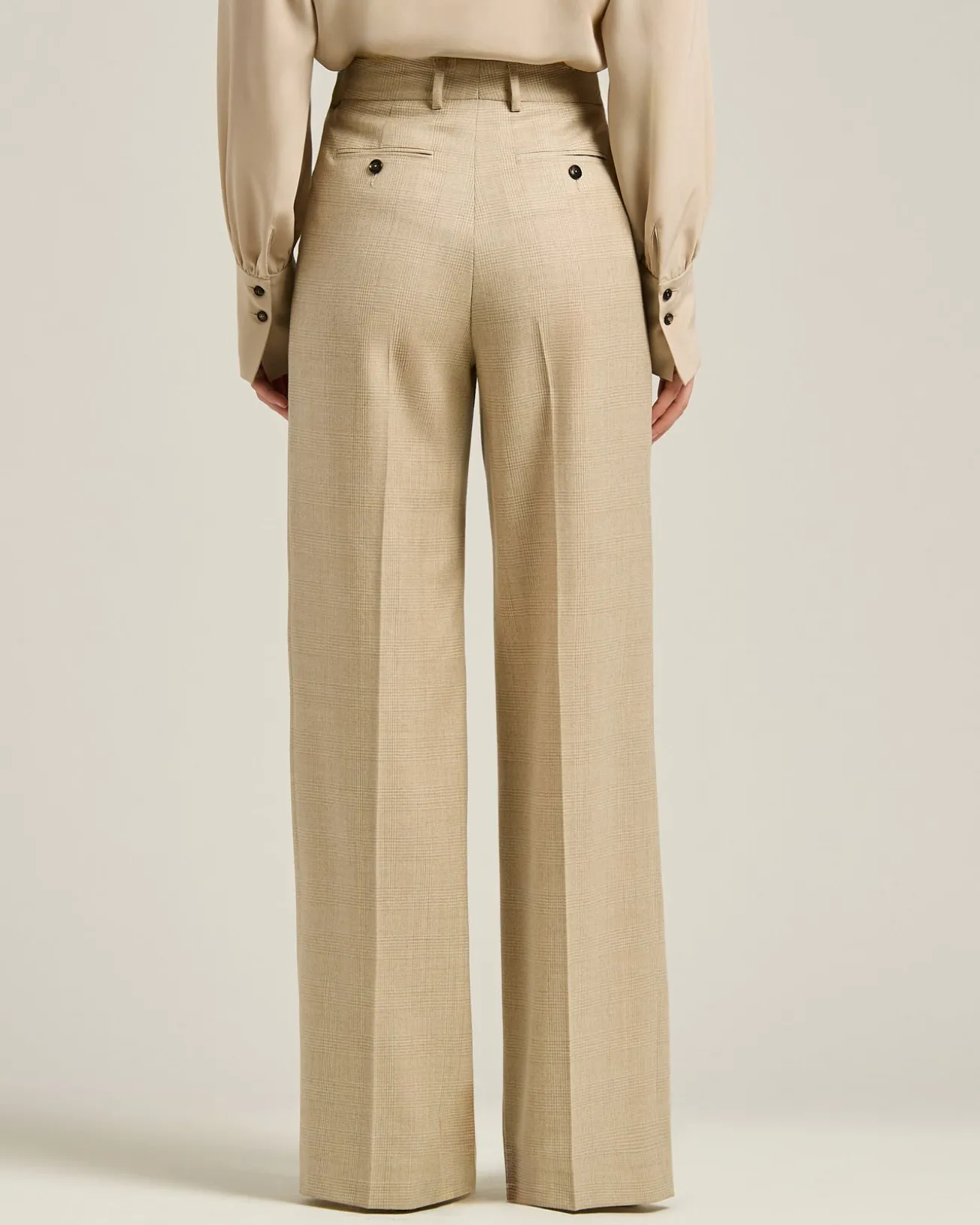 HIGH-WAIST PALAZZO TROUSERS PRINCE OF WALES IN WOOL BLEND BEIGE