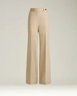 HIGH-WAIST PALAZZO TROUSERS PRINCE OF WALES IN WOOL BLEND BEIGE