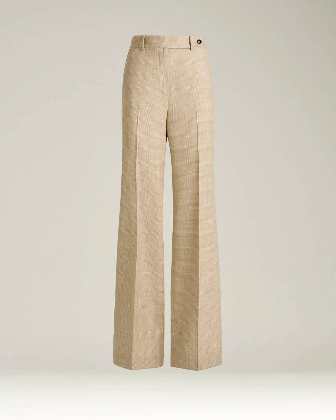 HIGH-WAIST PALAZZO TROUSERS PRINCE OF WALES IN WOOL BLEND BEIGE