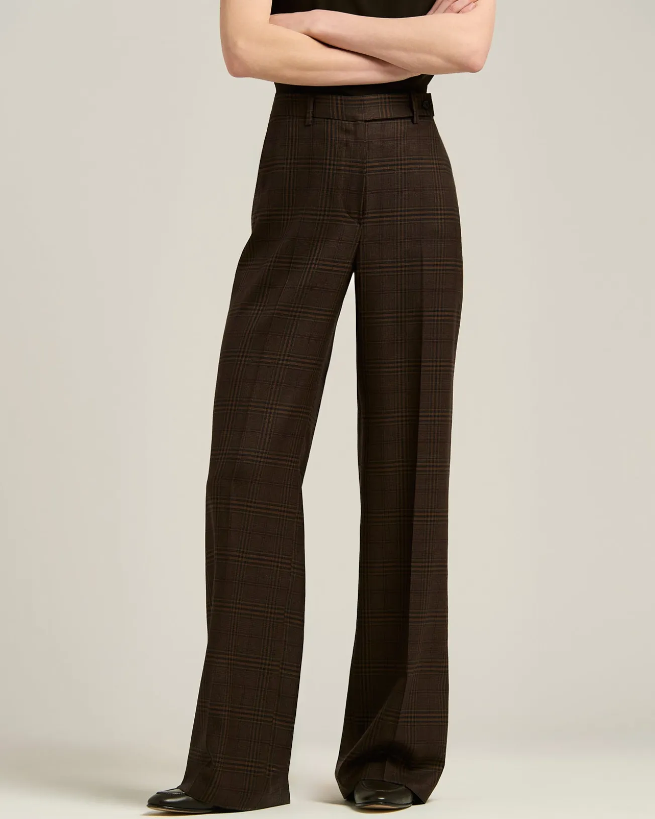 HIGH-WAIST PALAZZO TROUSERS PRINCE OF WALES IN PURE CASHMERE BROWN