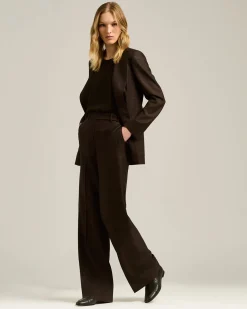 HIGH-WAIST PALAZZO TROUSERS PRINCE OF WALES IN PURE CASHMERE BROWN
