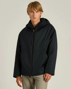 HOODED TECHNICAL FABRIC JACKET IN NAVY BLUE