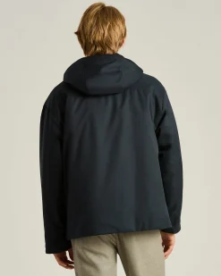 HOODED TECHNICAL FABRIC JACKET IN NAVY BLUE