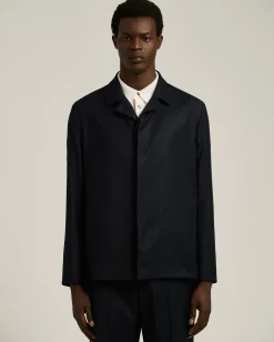 JACKET IN PURE VIRGIN WOOL BLUE WITH CONCEALED CLOSURE