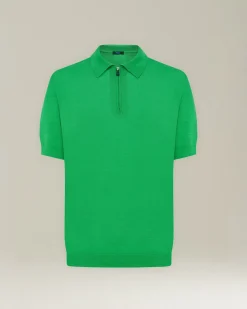 KNT DELUXE WOOL AND SILK ZIP-UP POLO SHIRT
