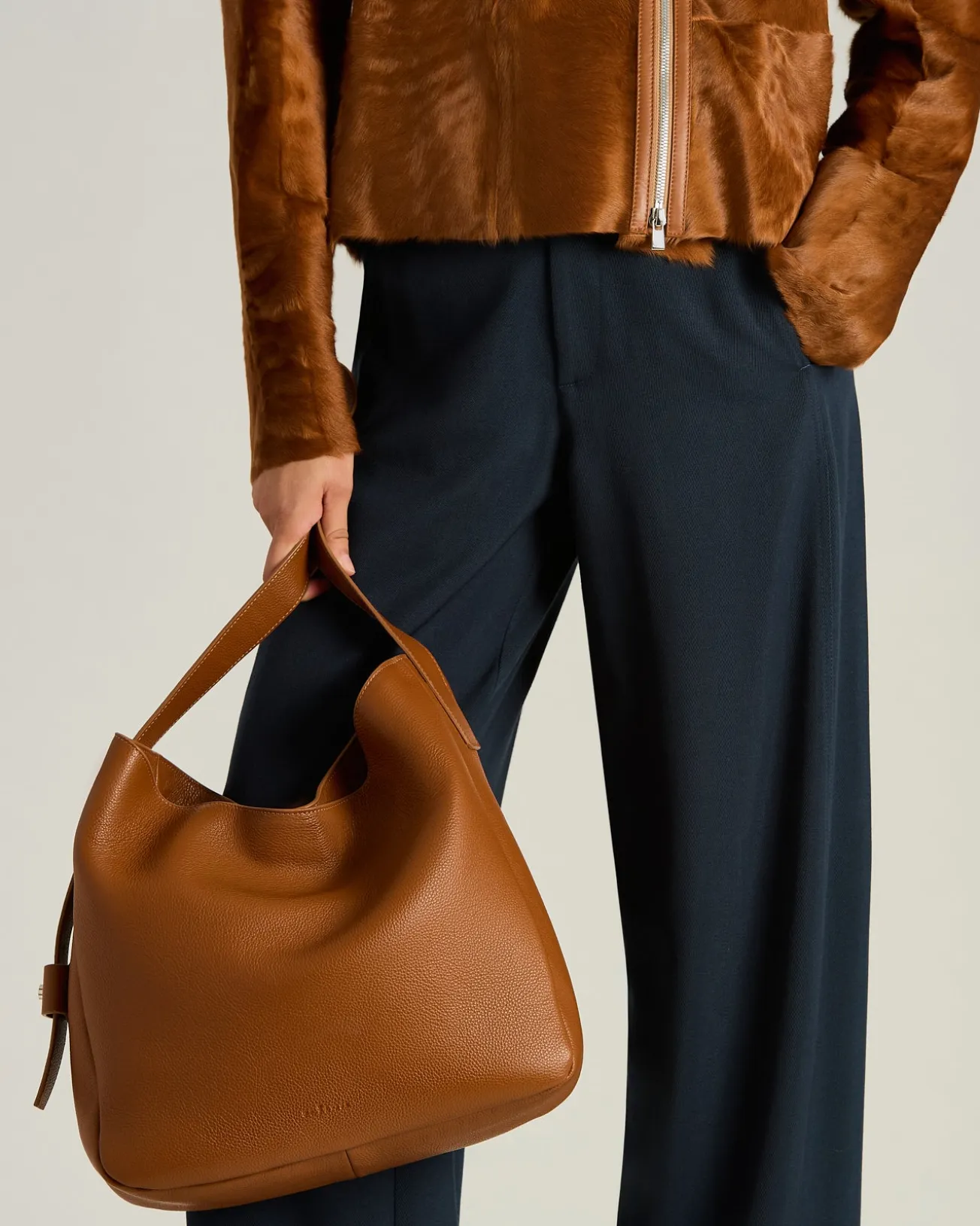 LEATHER EVENING BAG IN HAZELNUT CALFSKIN