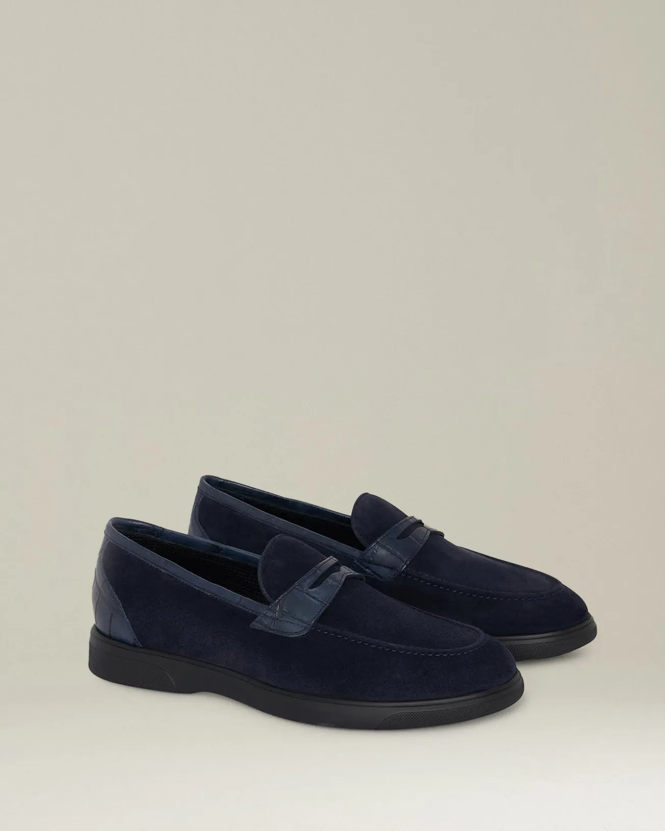 LEATHER LOAFER WITH CROCODILE LEATHER INSERTS