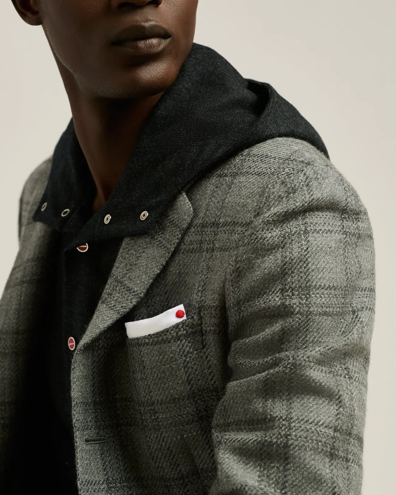 LIGHT GREY CHECKED CASHMERE-BLEND JACKET