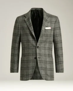 LIGHT GREY CHECKED CASHMERE-BLEND JACKET
