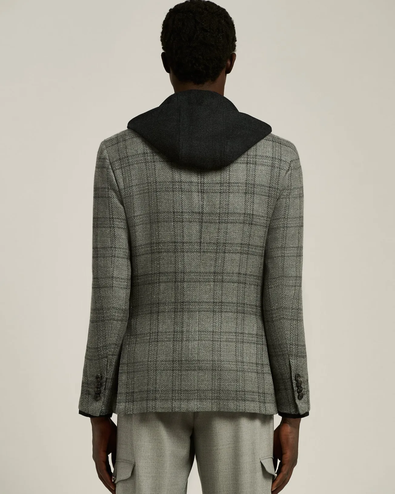 LIGHT GREY CHECKED CASHMERE-BLEND JACKET