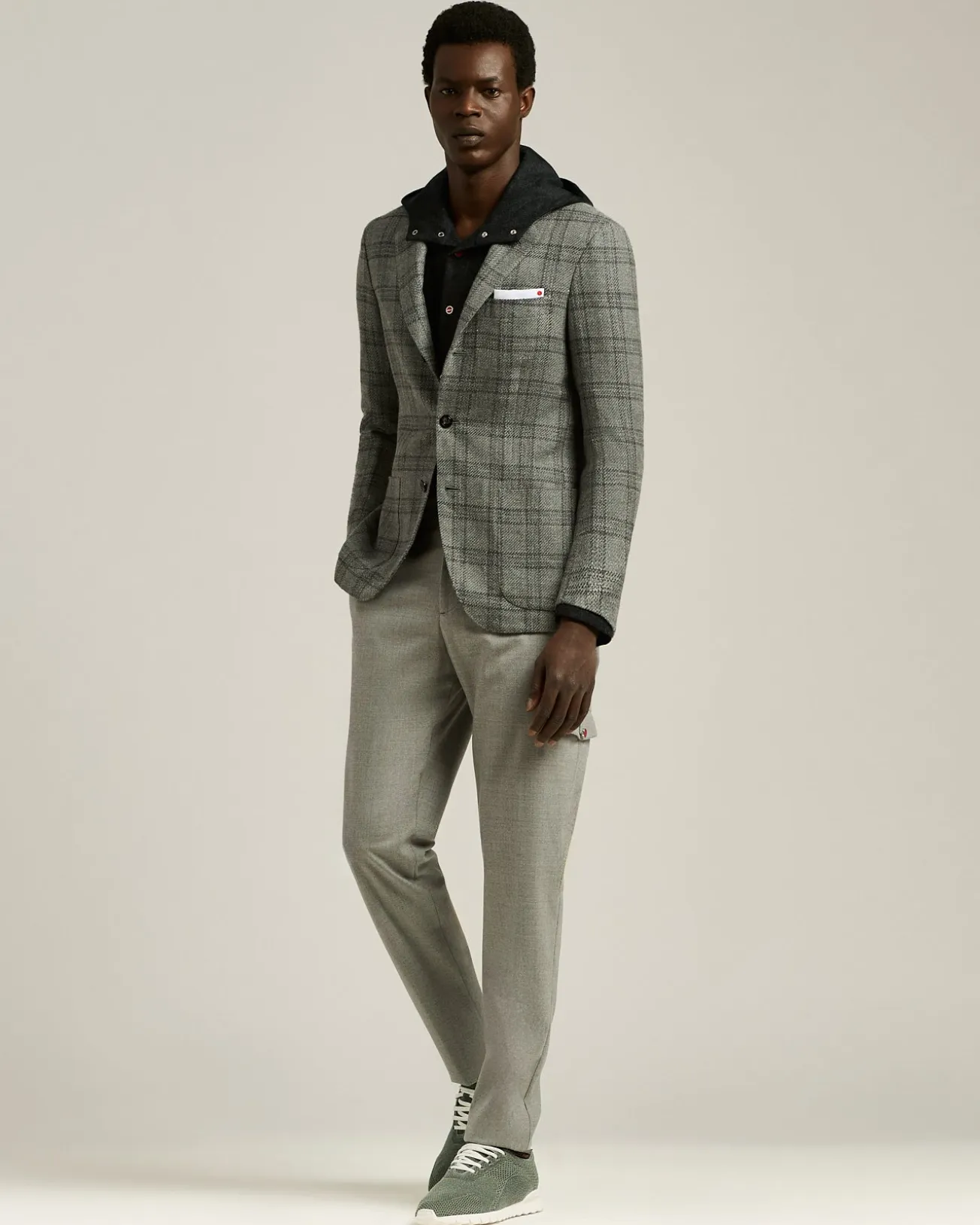 LIGHT GREY CHECKED CASHMERE-BLEND JACKET