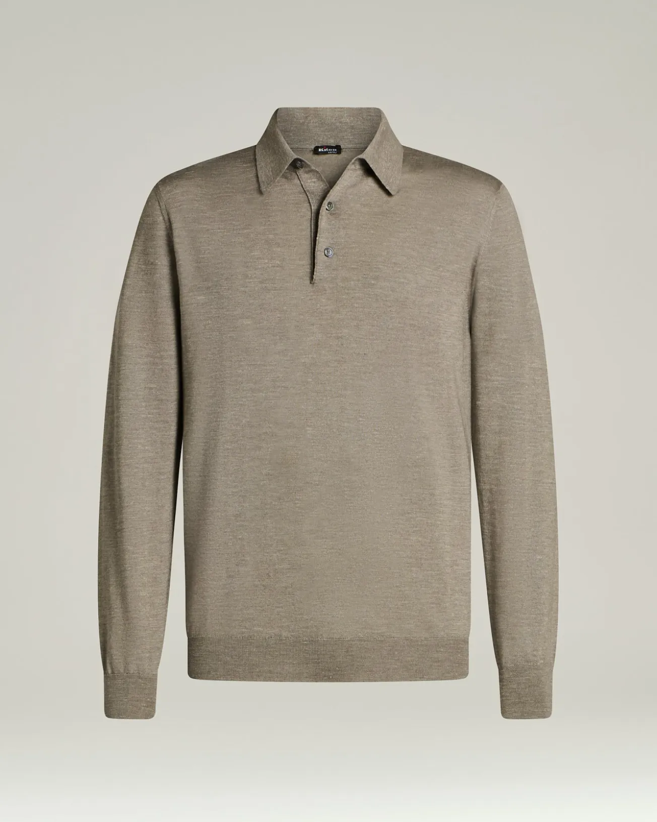 LIGHTWEIGHT KNIT LONG SLEEVED POLO SHIRT BRIGHT GREY AND MOTHER OF PEARL