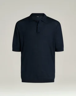 LIGHTWEIGHT KNIT SHORT SLEEVED POLO SHIRT BLUE NATURAL FIBER BLEND