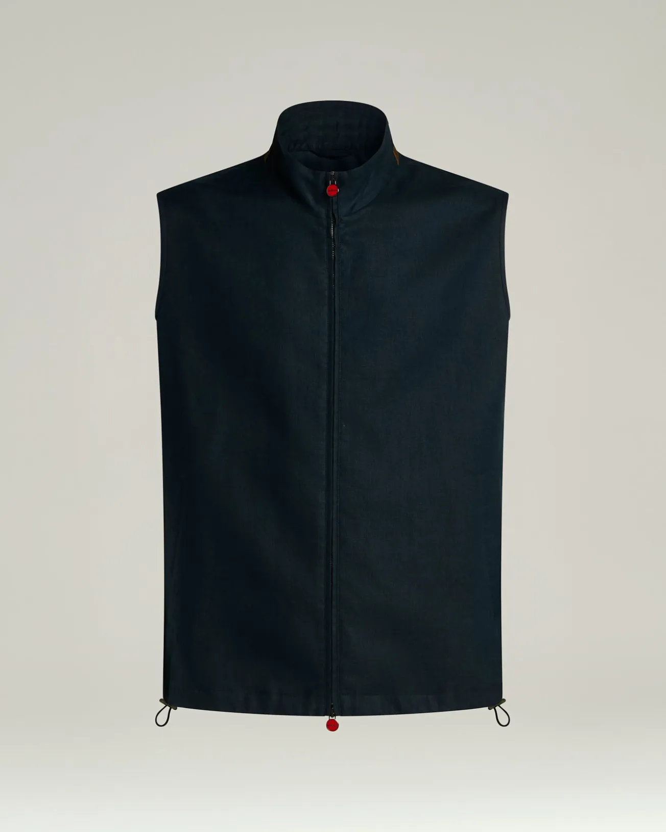 LINEN SLEEVELESS JACKET IN NAVY BLUE WITH LAMBSKIN COLLAR
