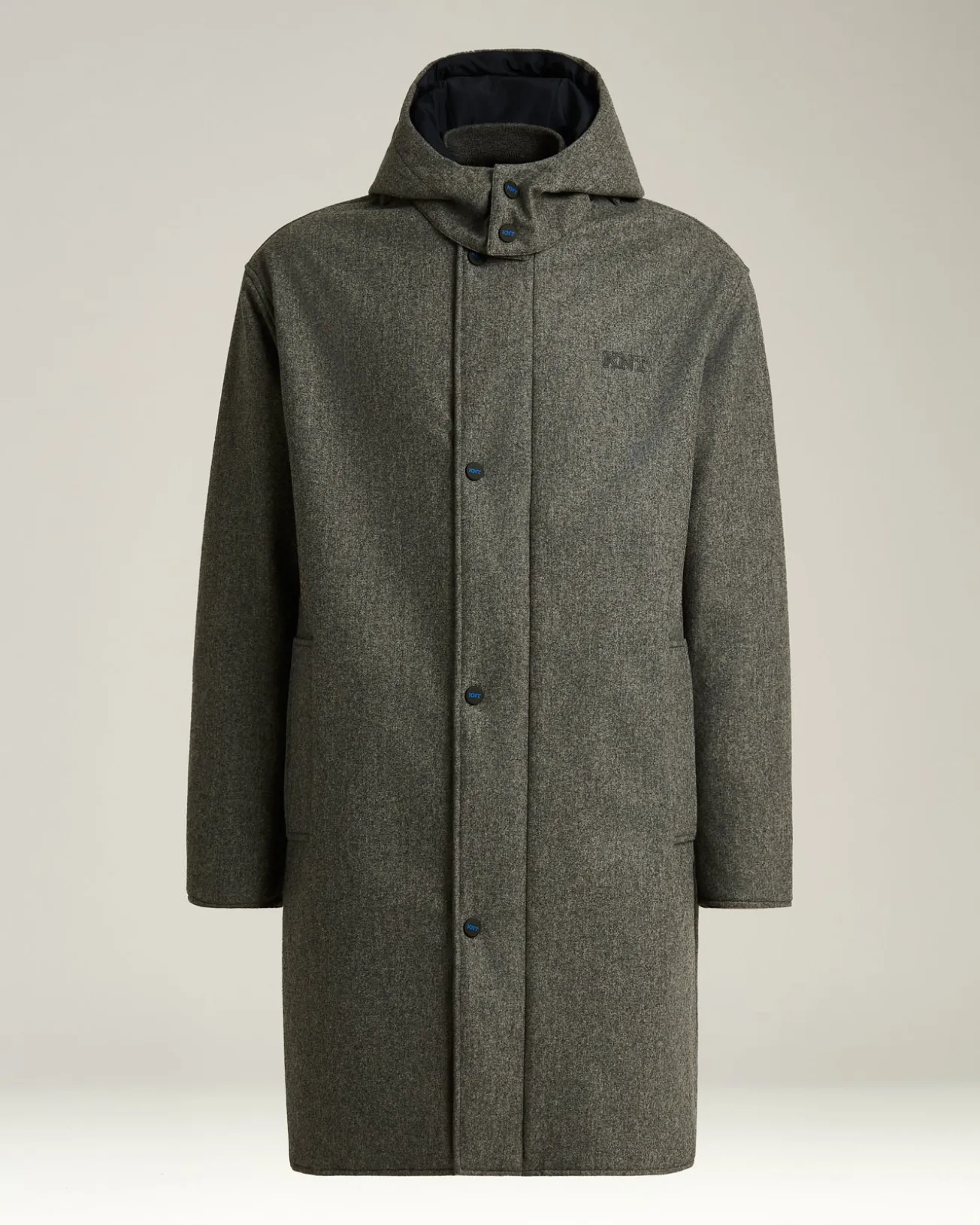 LONG OVERCOAT WITH HOOD IN PURE VIRGIN WOOL GREY
